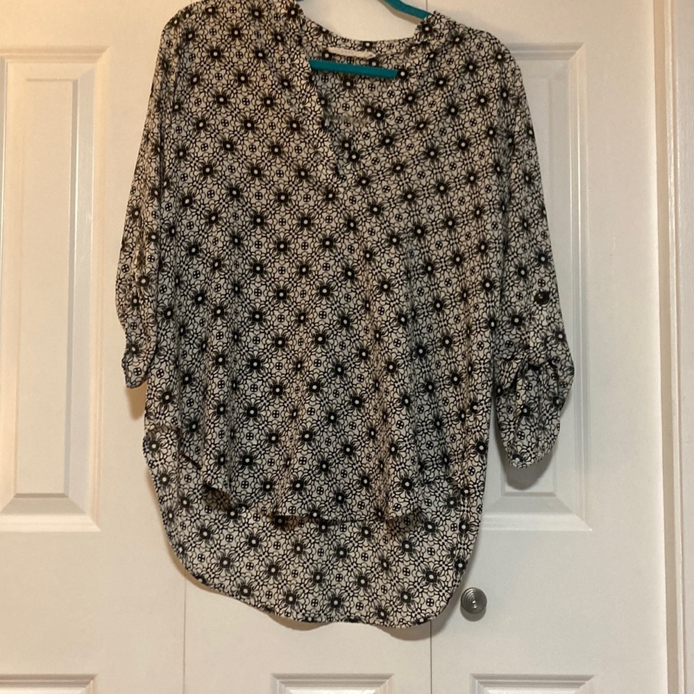 Lush Black and White  Blouse with 3/4 Sleeves